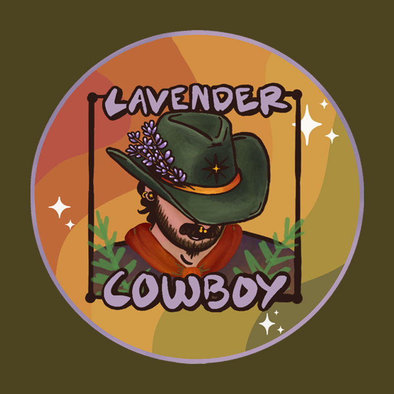 The Lavender Cowboy of a cowboy lowering his head too see a cowboy hat